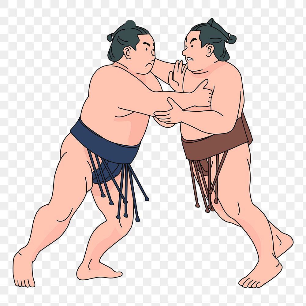 Sumo wrestlers png sticker, sport illustration, transparent background. Free public domain CC0 image.