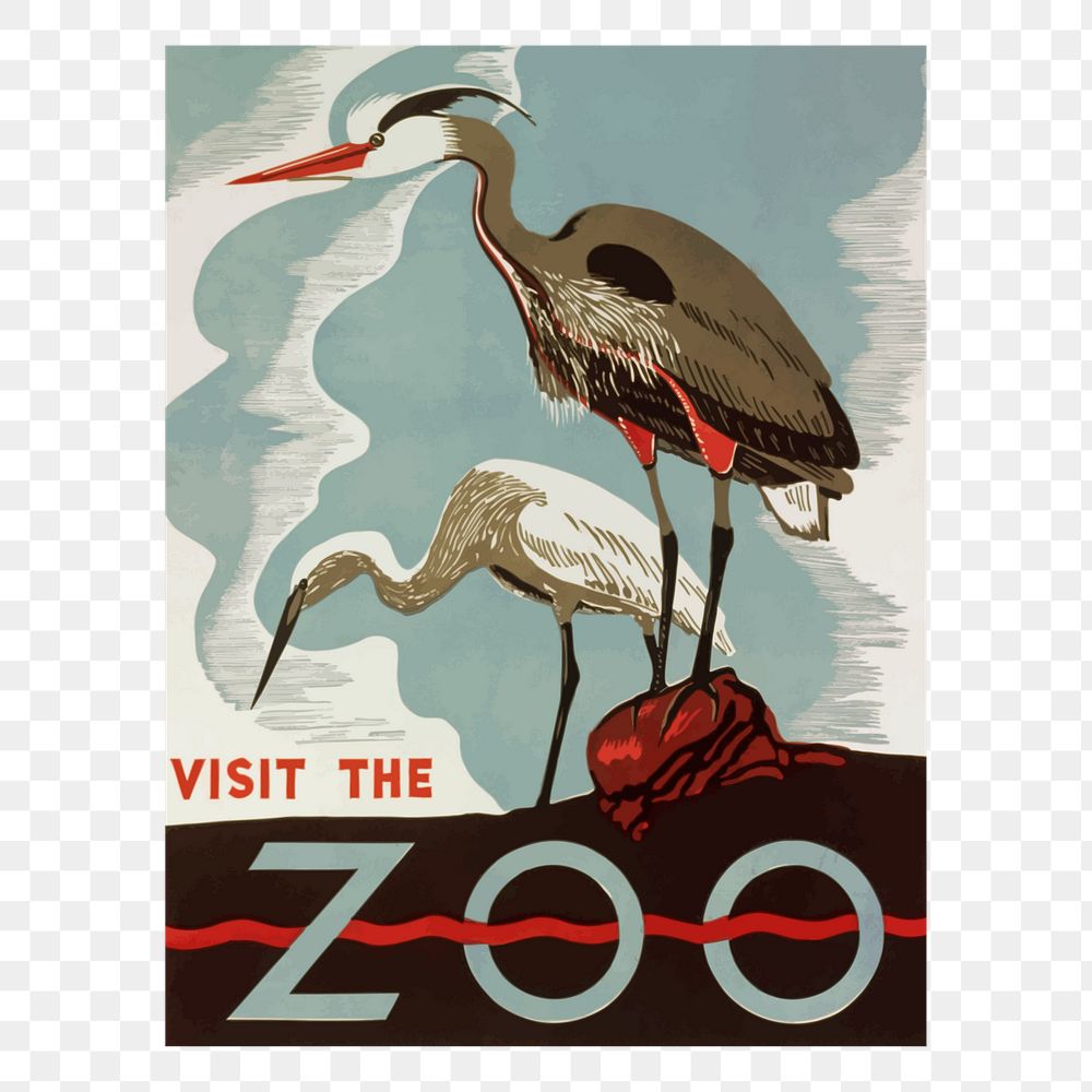 Png visit the zoo poster sticker, animal illustration, transparent background. Free public domain CC0 image.