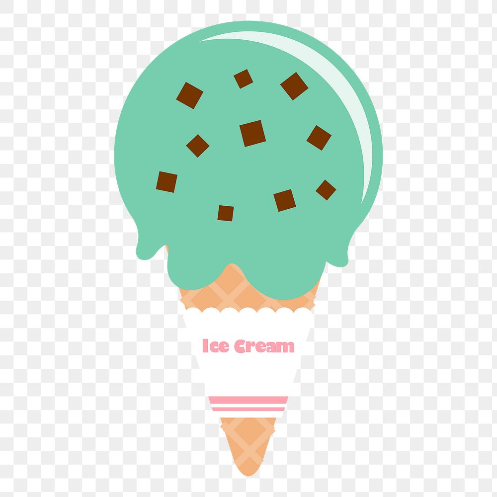 Png mint chocolate chip ice-cream cone sticker, cute dessert illustration, transparent background. Free public domain CC0…