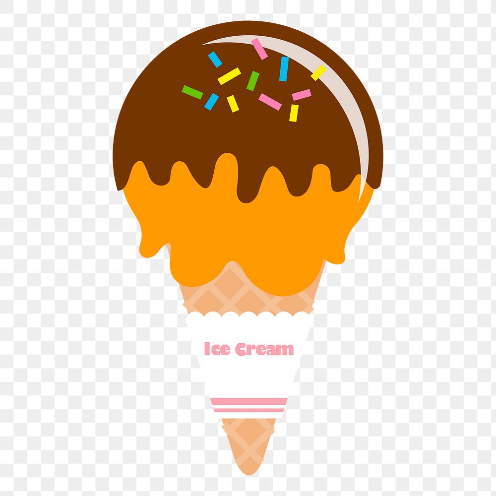 Chocolate ice-cream png cone sticker, cute dessert illustration, transparent background. Free public domain CC0 image.