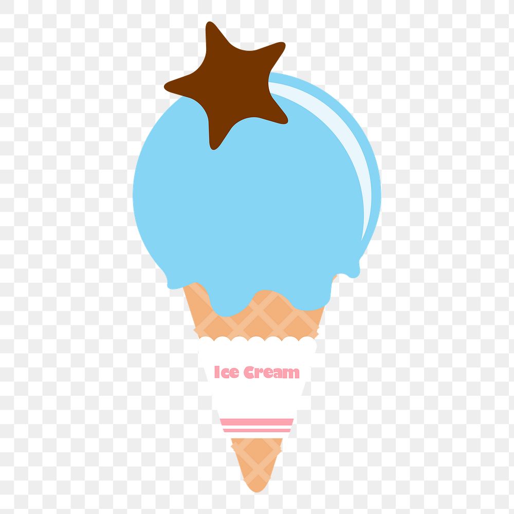 Blue ice-cream png cone sticker, cute dessert illustration, transparent background. Free public domain CC0 image.
