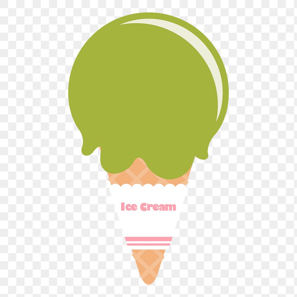 Png green tea ice-cream cone sticker, cute dessert illustration, transparent background. Free public domain CC0 image.