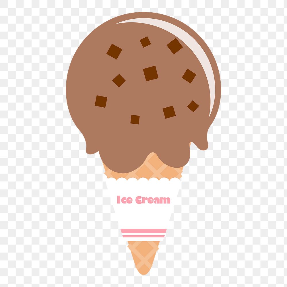 Chocolate chip png ice-cream cone sticker, cute dessert illustration, transparent background. Free public domain CC0 image.
