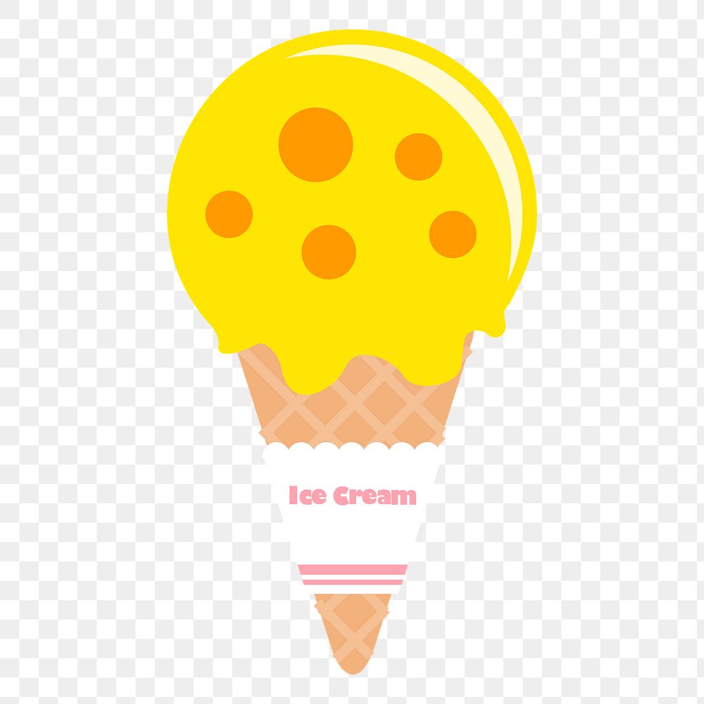 Yellow ice-cream png cone sticker, cute dessert illustration, transparent background. Free public domain CC0 image.