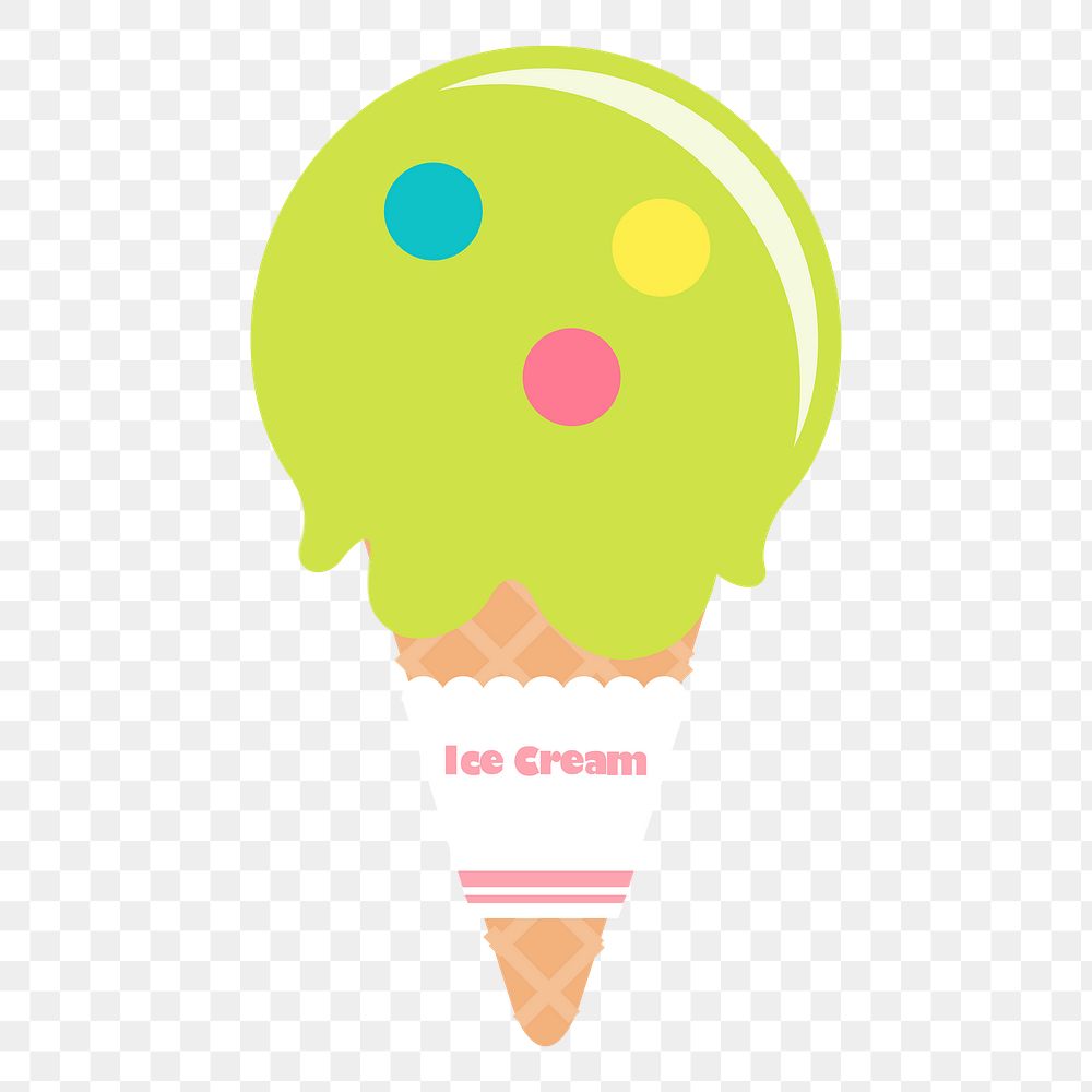 Lime ice-cream png cone sticker, cute dessert illustration, transparent background. Free public domain CC0 image.