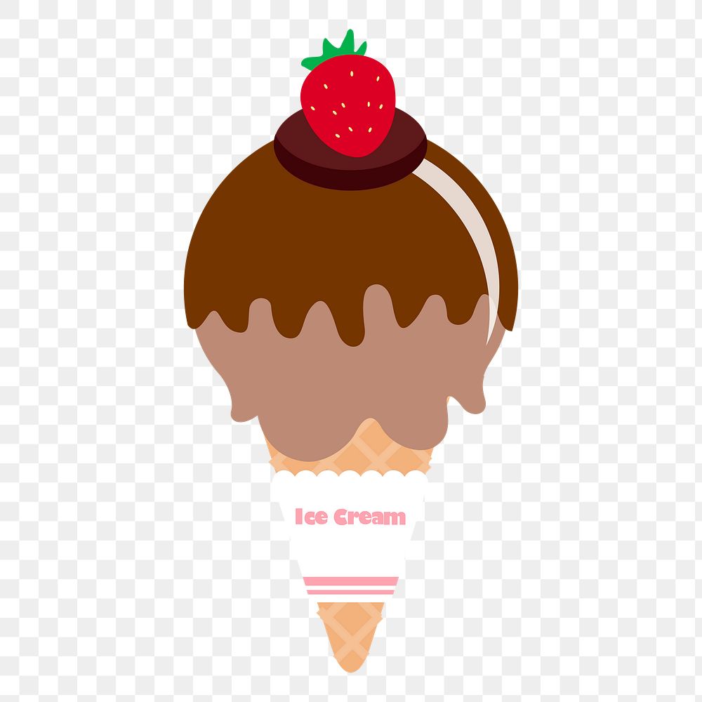 Chocolate ice-cream png cone sticker, cute dessert illustration, transparent background. Free public domain CC0 image.