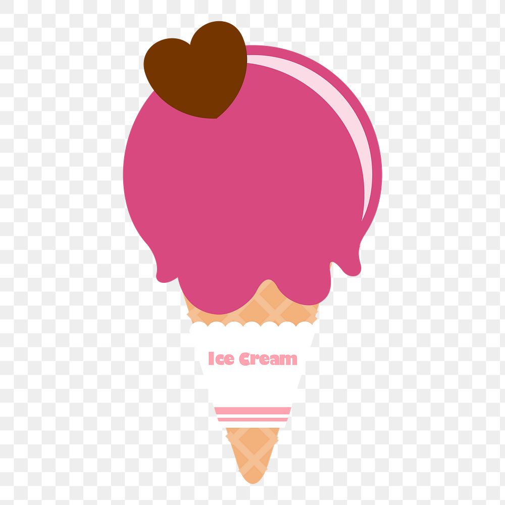 Pink ice-cream png cone sticker, cute dessert illustration, transparent background. Free public domain CC0 image.