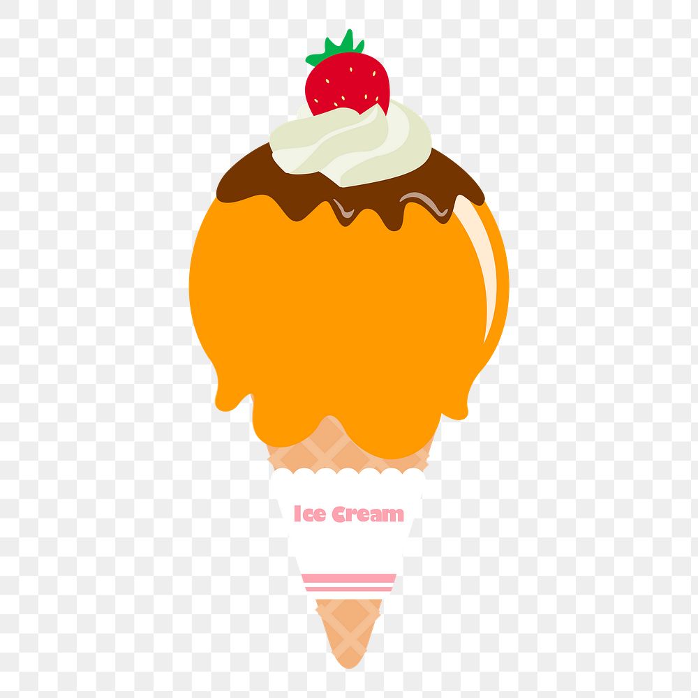 Orange ice-cream png cone sticker, cute dessert illustration, transparent background. Free public domain CC0 image.
