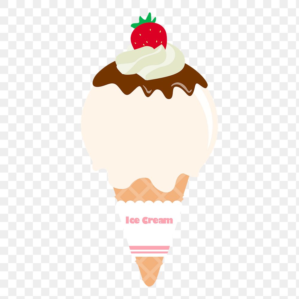 Vanilla ice-cream png cone sticker, cute dessert illustration, transparent background. Free public domain CC0 image.