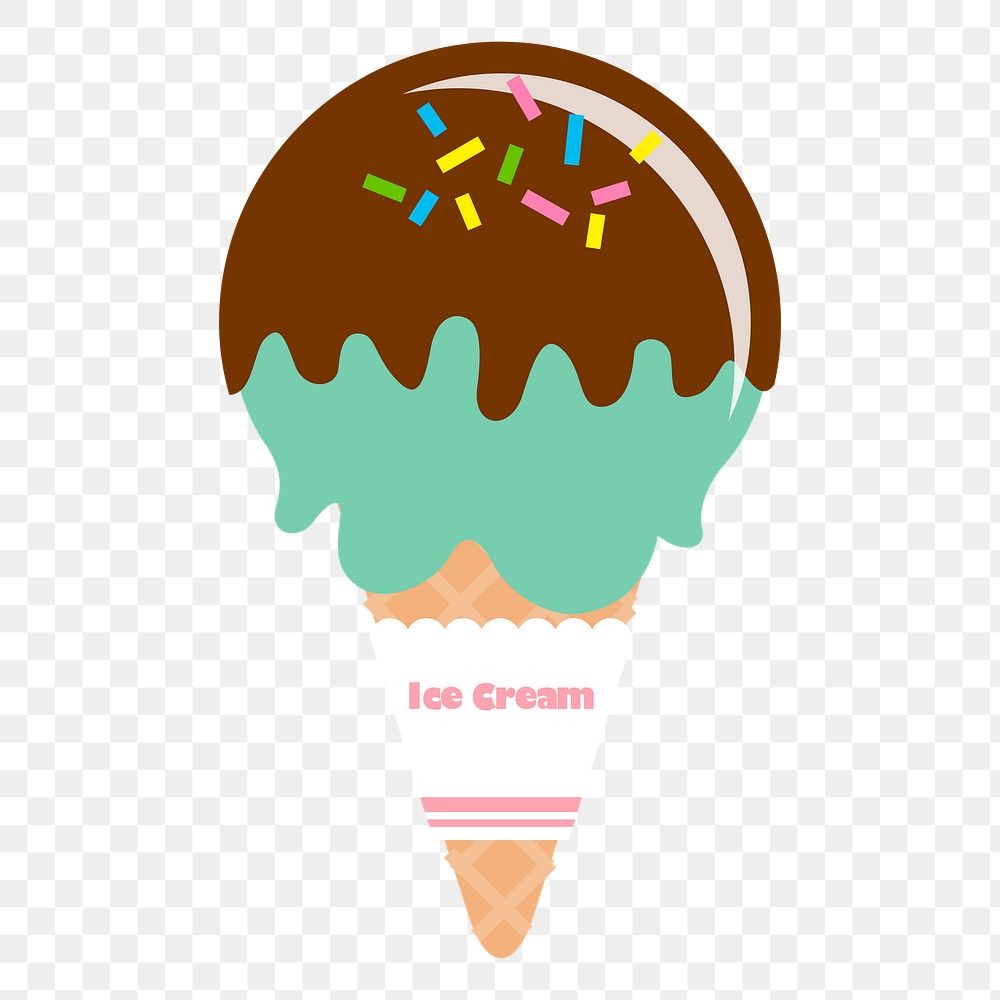 Png mint chocolate chip ice-cream cone sticker, cute dessert illustration, transparent background. Free public domain CC0…
