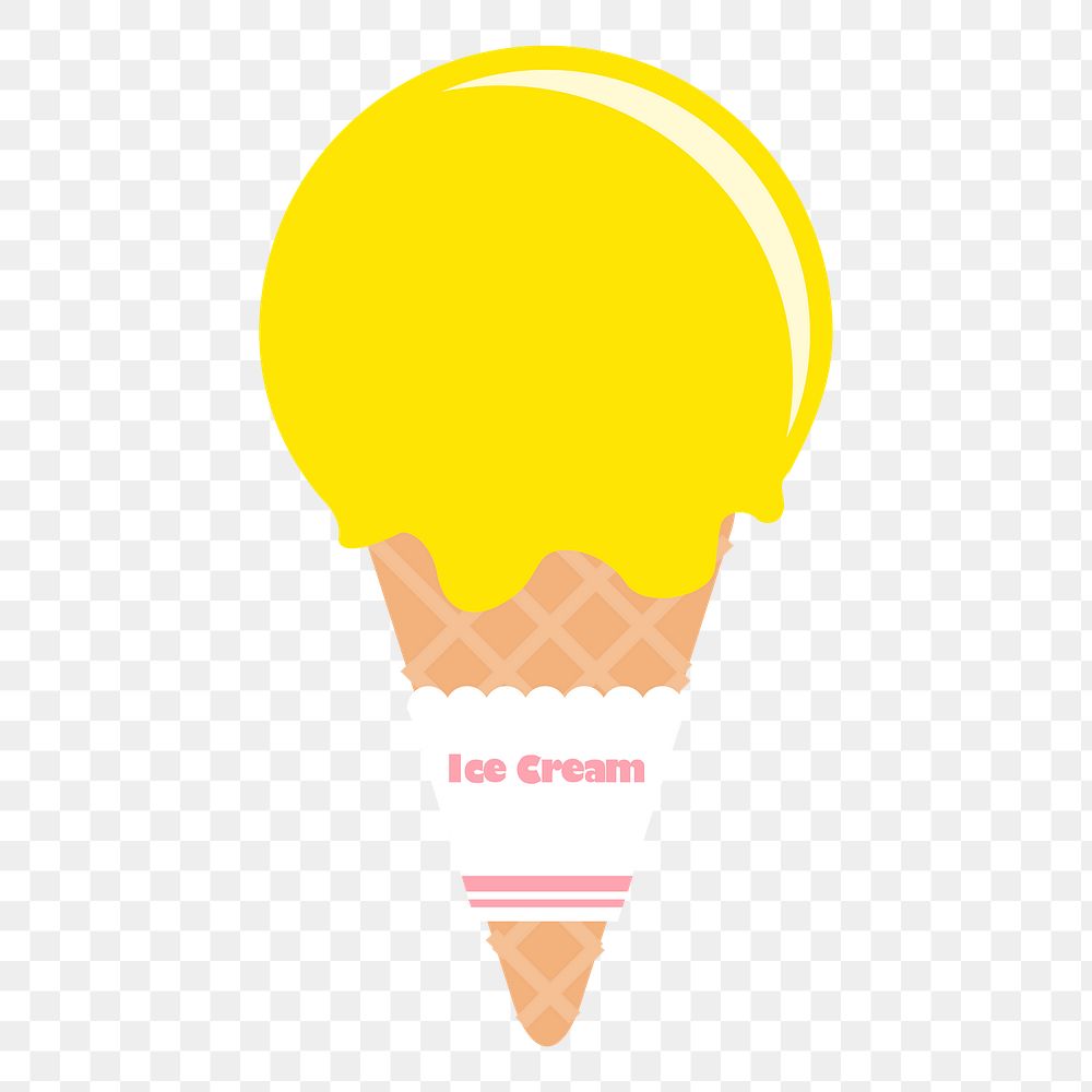 Yellow ice-cream png cone sticker, cute dessert illustration, transparent background. Free public domain CC0 image.