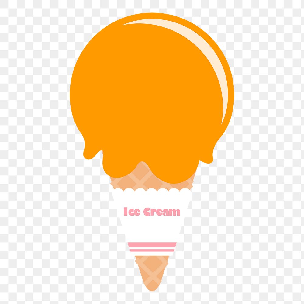 Orange ice-cream png cone sticker, cute dessert illustration, transparent background. Free public domain CC0 image.