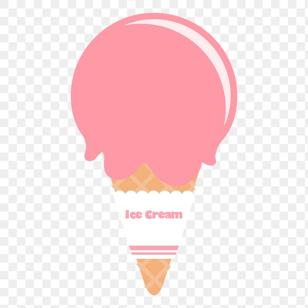 Strawberry ice-cream png cone sticker, cute dessert illustration, transparent background. Free public domain CC0 image.