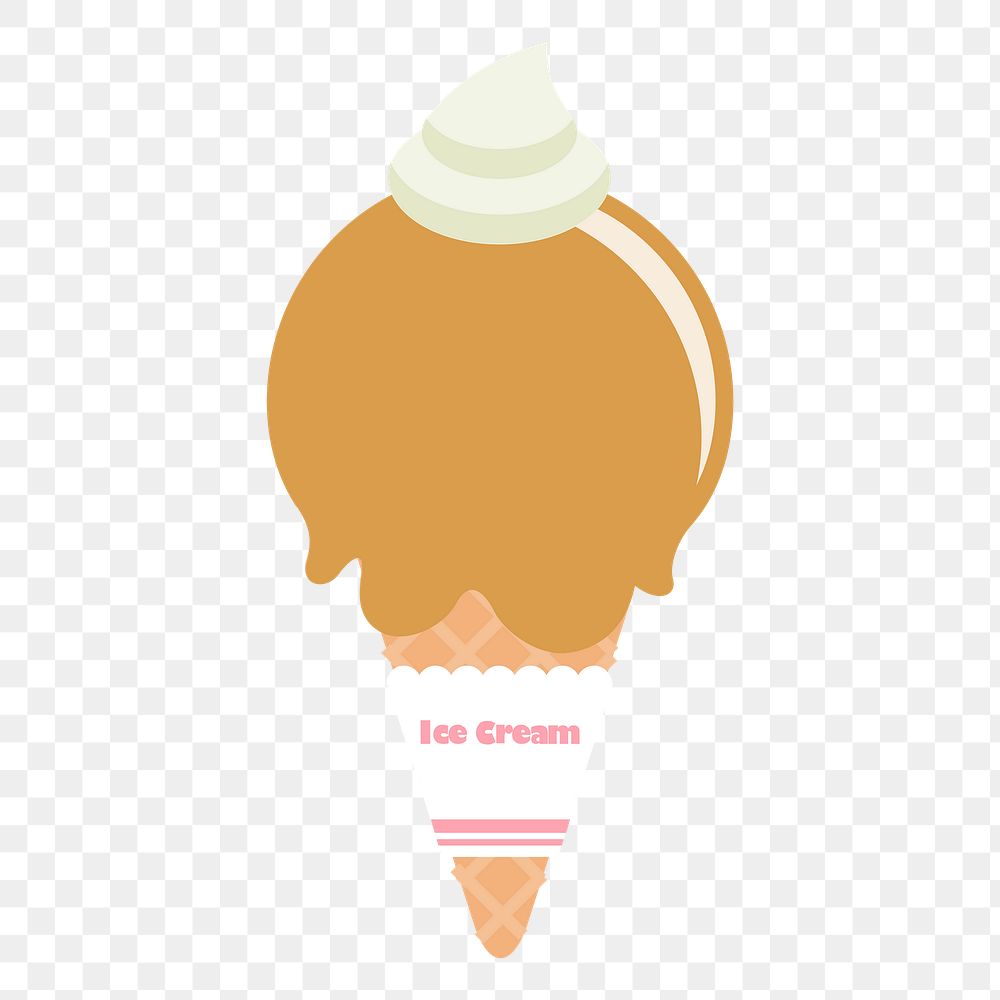 Coffee ice-cream png cone sticker, cute dessert illustration, transparent background. Free public domain CC0 image.