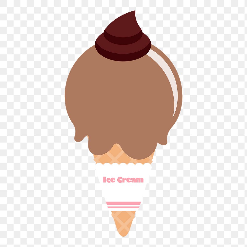 Chocolate ice-cream png cone sticker, cute dessert illustration, transparent background. Free public domain CC0 image.