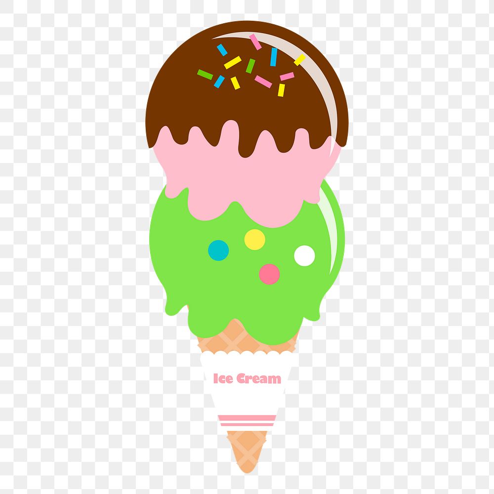 Colorful ice-cream png cone sticker, cute dessert illustration, transparent background. Free public domain CC0 image.