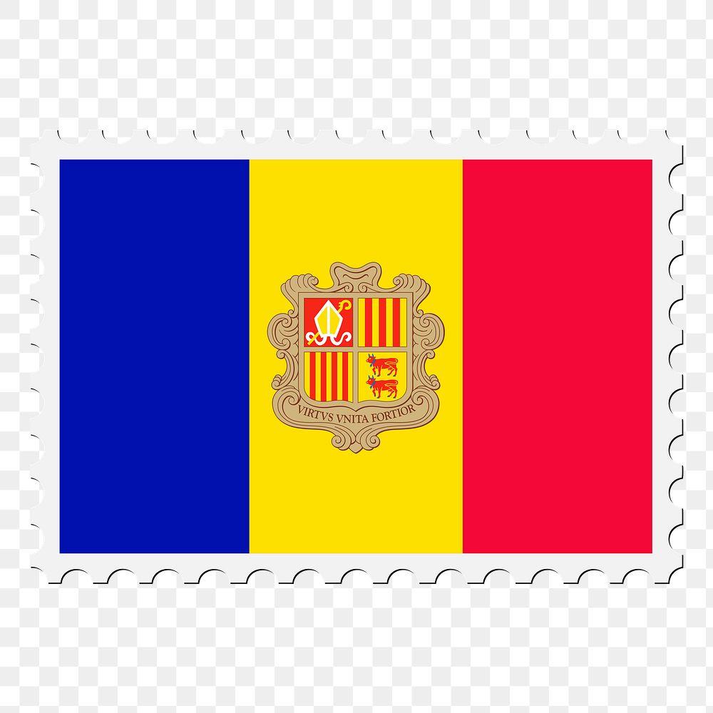Andorra flag png sticker, postage stamp, transparent background. Free public domain CC0 image.