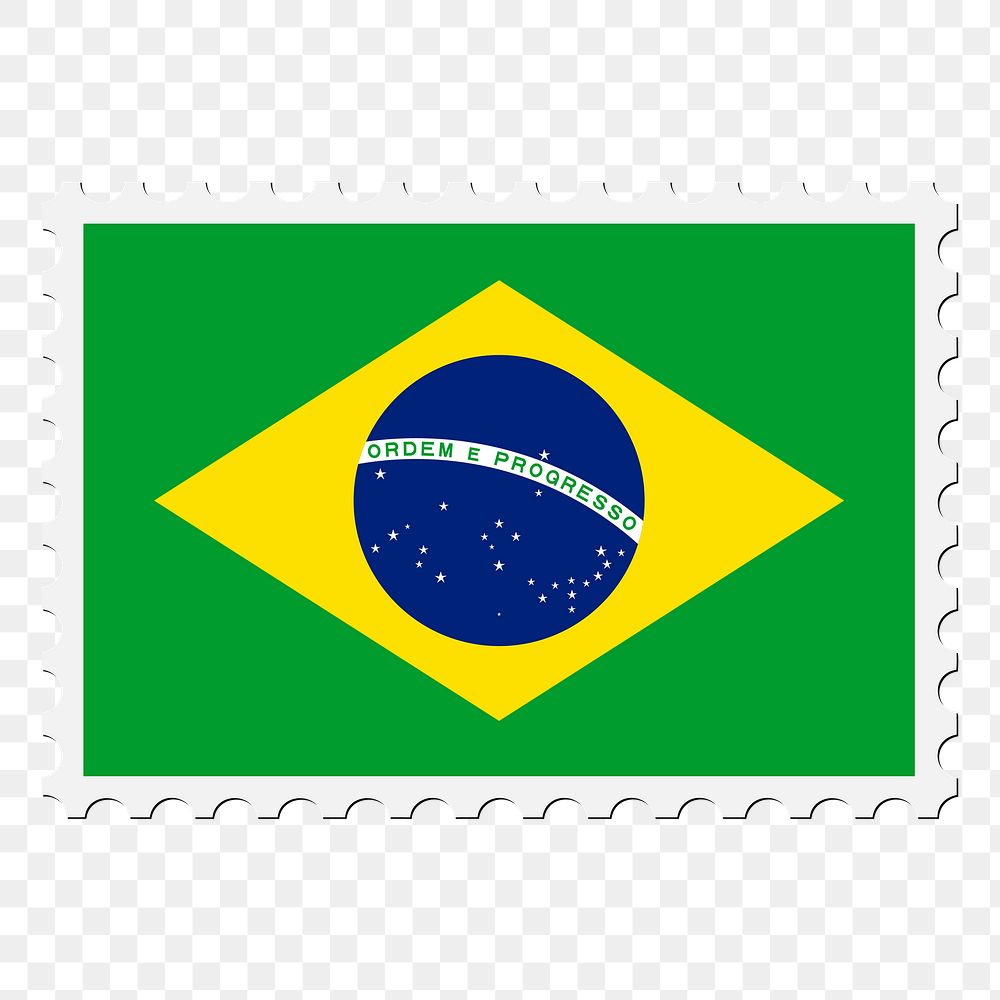 Brazil flag png sticker, postage stamp, transparent background. Free public domain CC0 image.