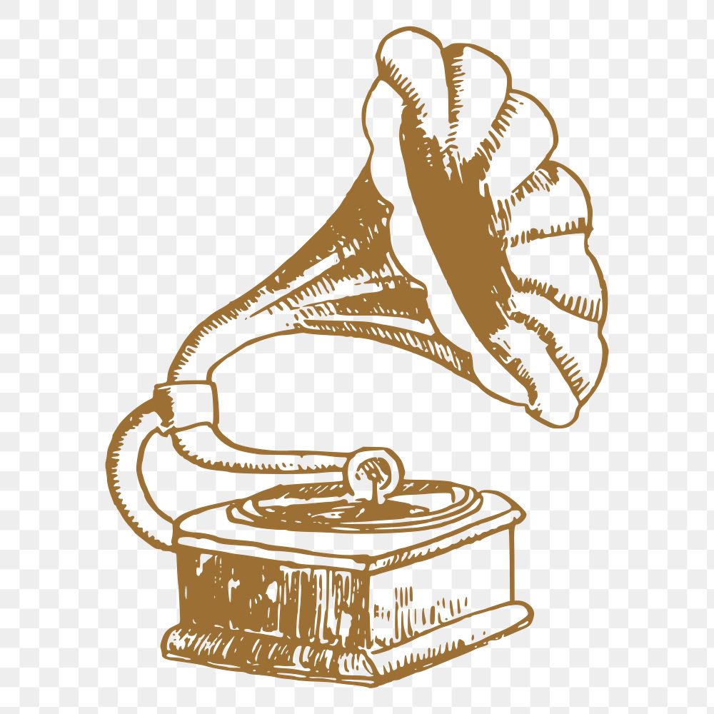 Gramophone png sticker, record player illustration, transparent background