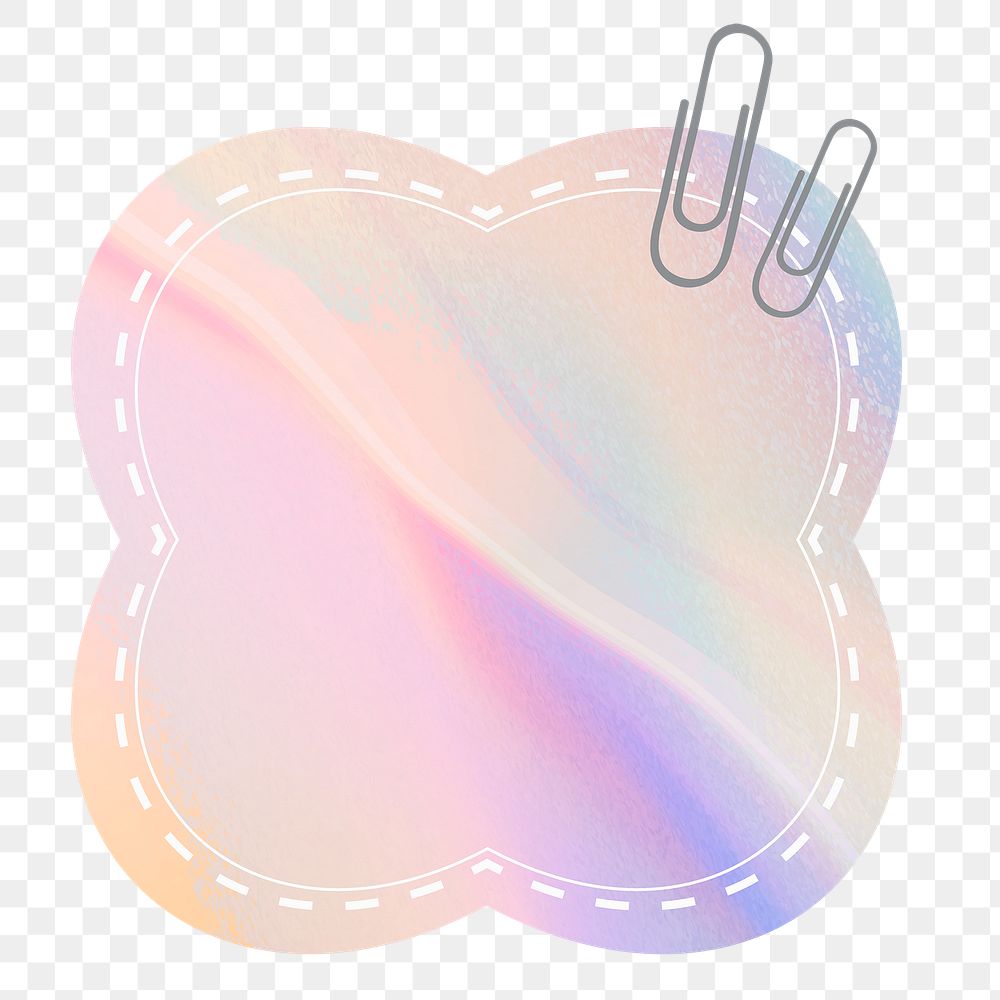 Holographic paper note png with cloud shape and paper clips journal sticker