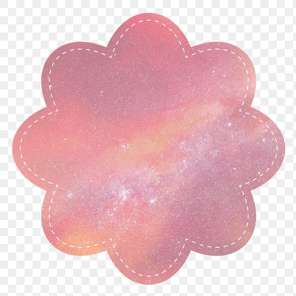 Paper note png with pink galaxy background flower shape sticker