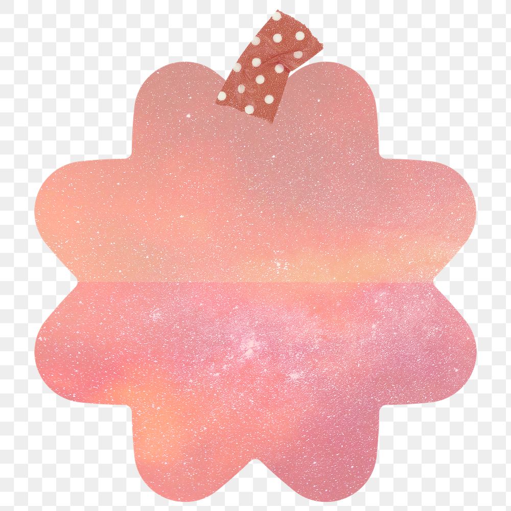 Paper note png with pink galaxy background flower shape and washi tape sticker