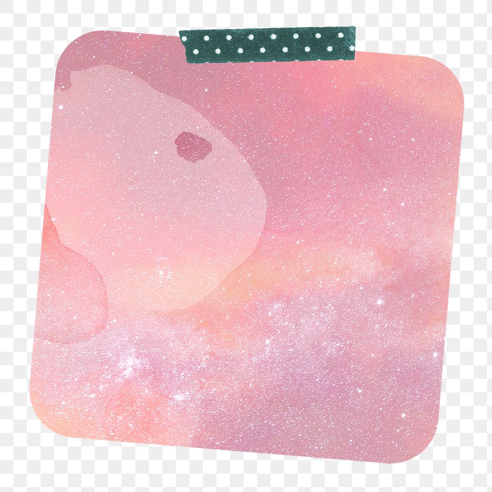 Reminder png with pink galaxy background square shape and washi tape design element