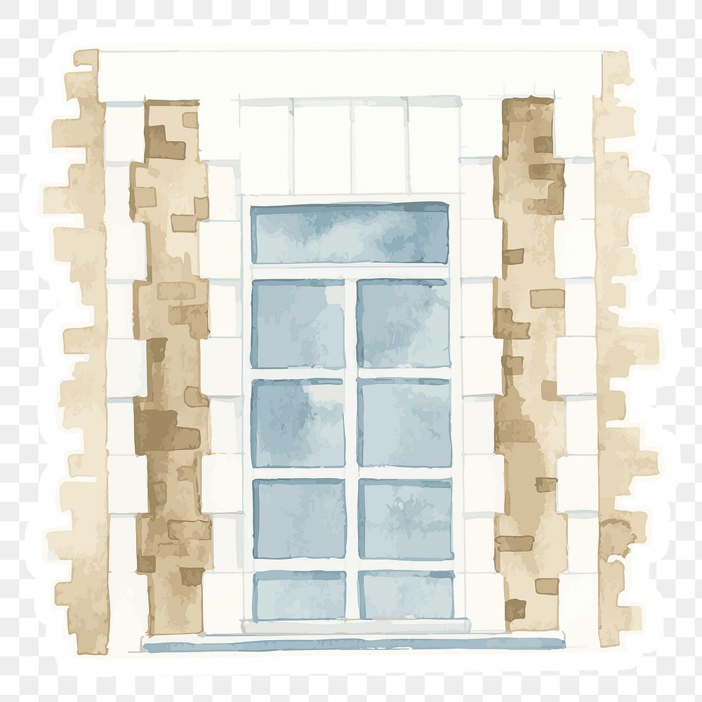 Png sticker watercolor vintage European window architectural clipart