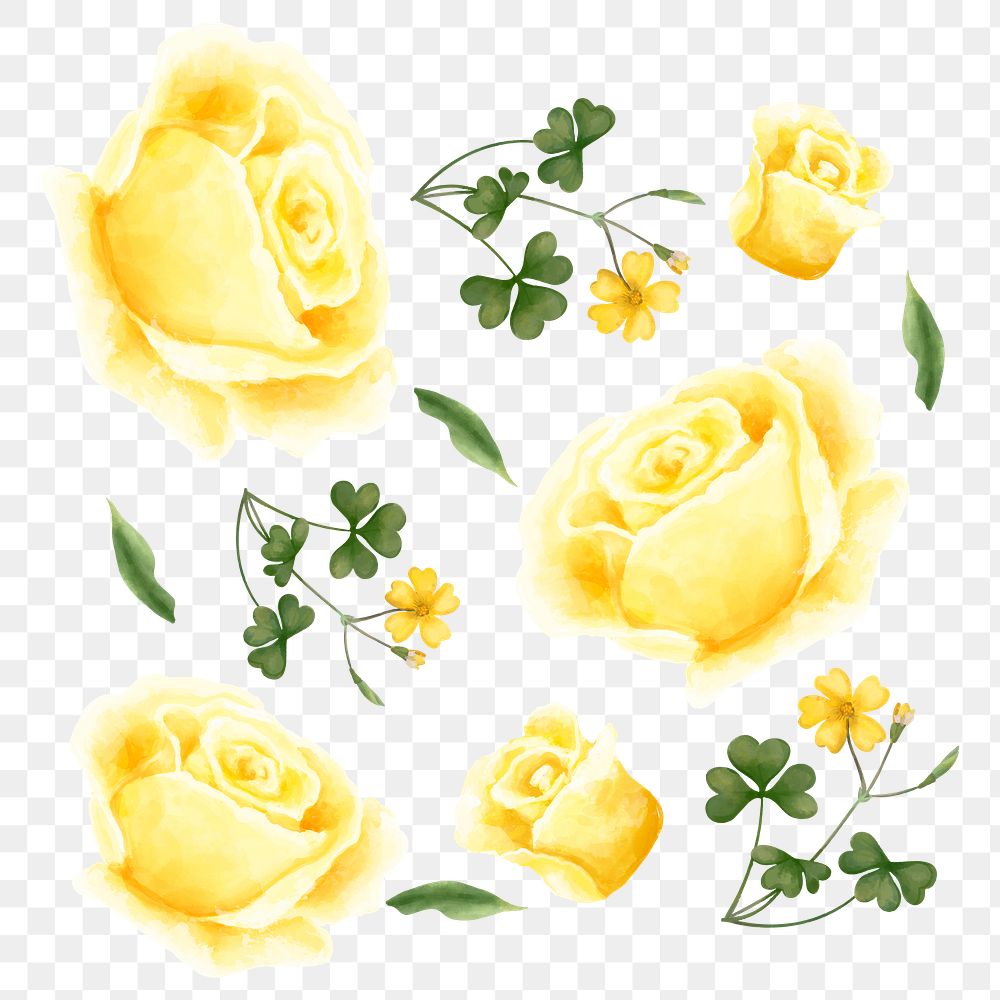 Blooming yellow flowers png sticker floral set
