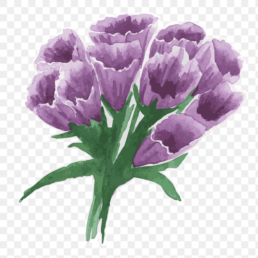 Purple flower bouquet transparent png watercolor sticker