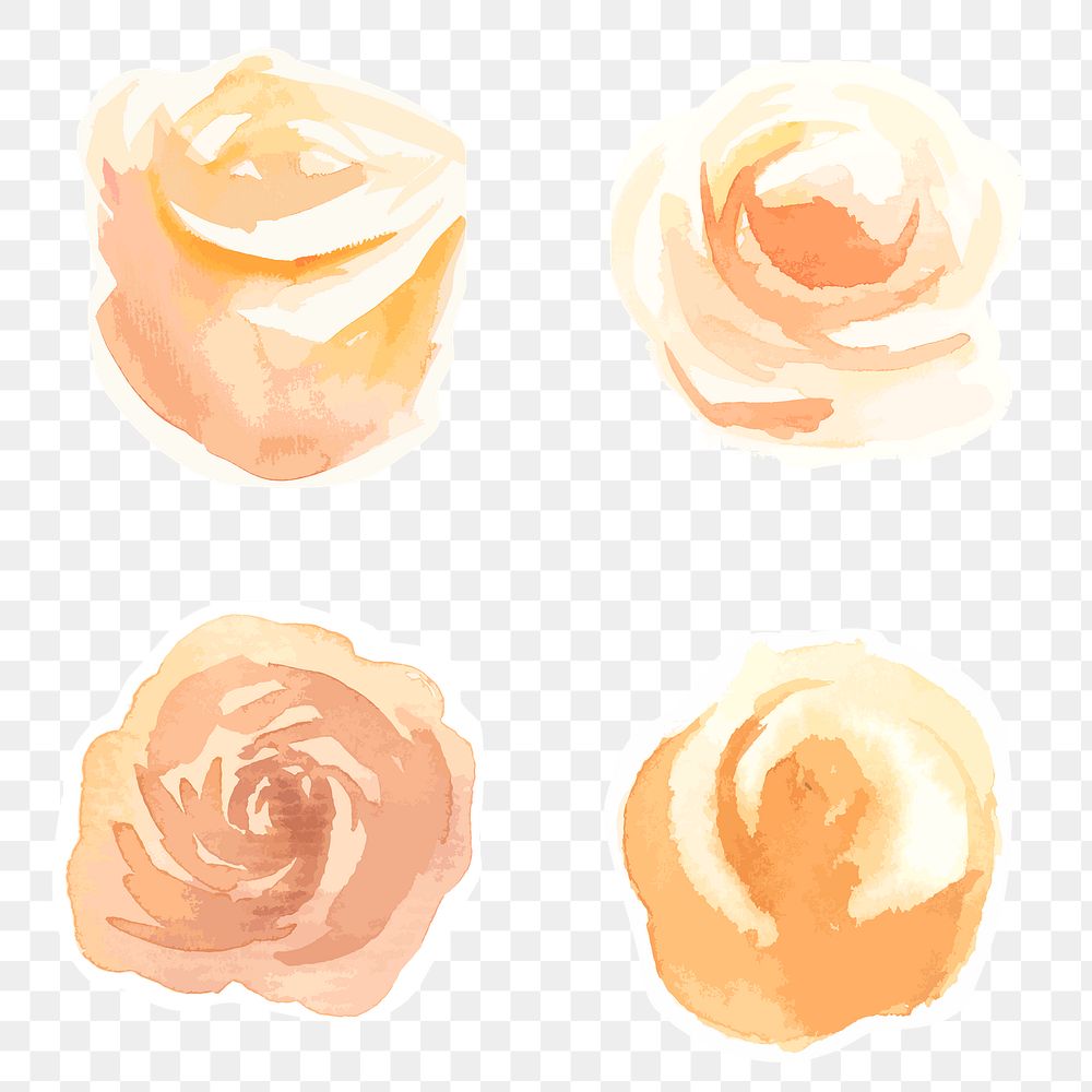 Yellow roses png vintage watercolor sticker set