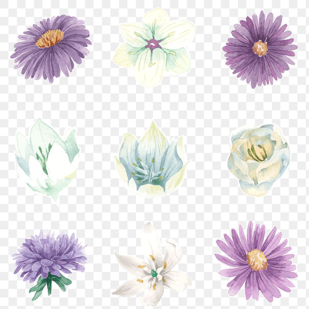 Summer flower diary sticker png set