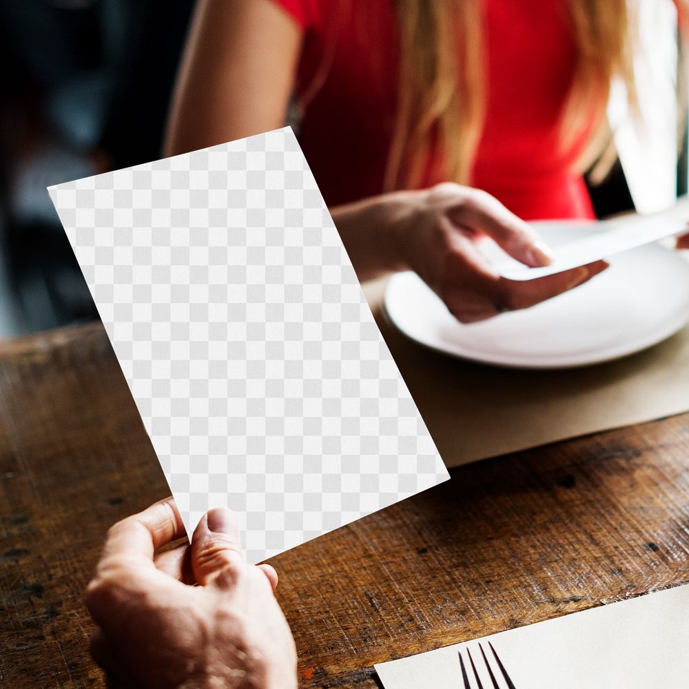 Menu card png mockup transparent, restaurant branding