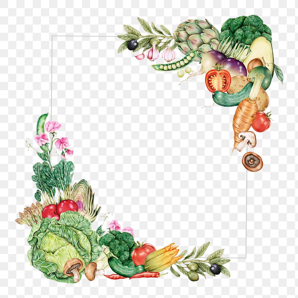Round vegetable illustration frame png hand drawn 