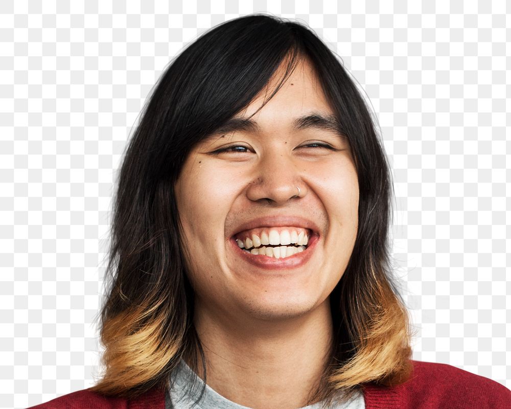 Happy man png transparent, long hair smiling face portrait