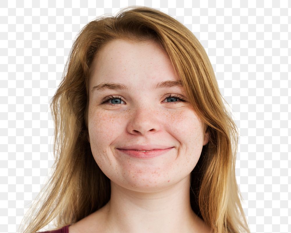 Happy teenage girl png transparent, smiling face portrait