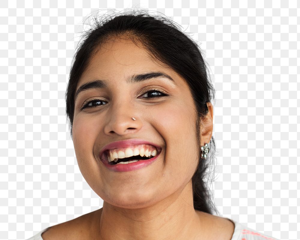 Indian woman png transparent, smiling face portrait