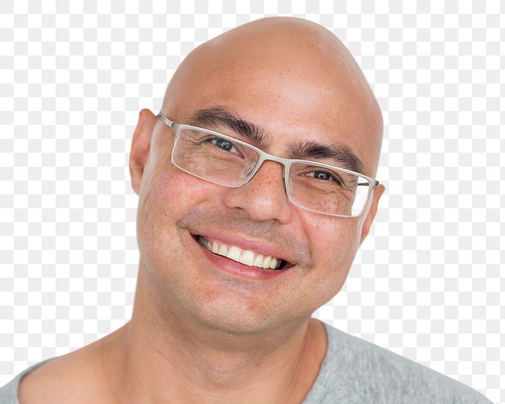 Man png transparent, wearing glasses portrait with smiling face