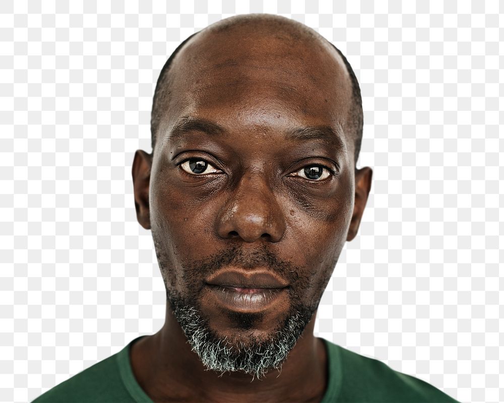 Skinhead African man png transparent, face portrait