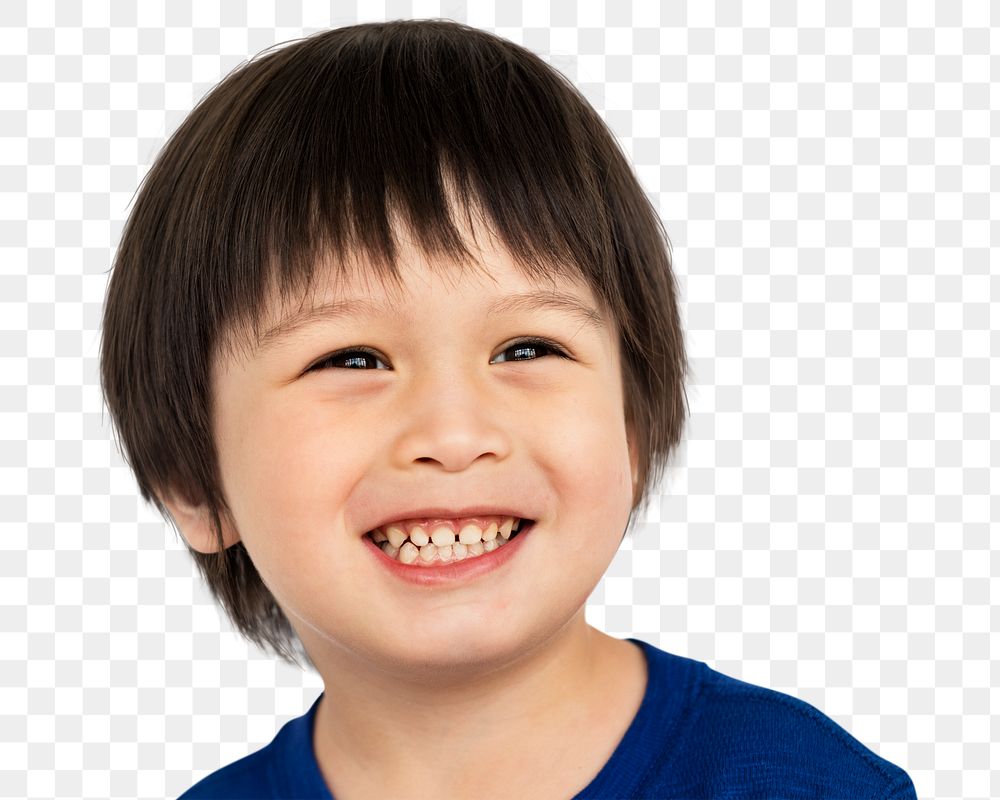 Little Asian boy png transparent, happy smiling face portrait cut out