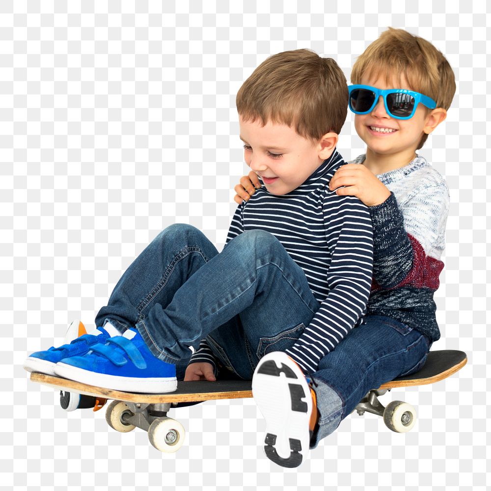 Happy kids on a skateboard transparent png
