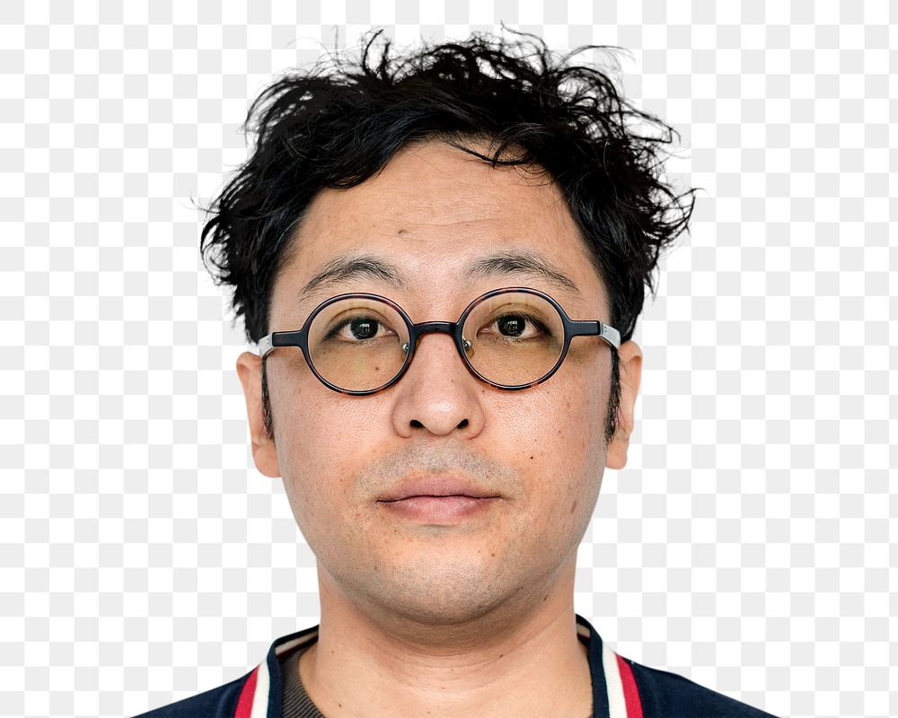 Asian man png transparent, wearing glasses portrait
