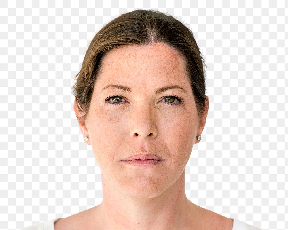 Freckled woman png transparent, natural beauty face portrait cut out