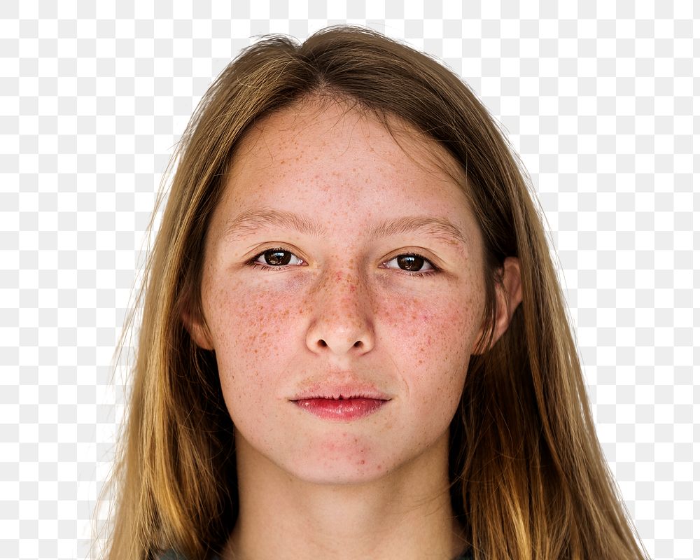 Freckled girl png transparent, natural beauty face portrait