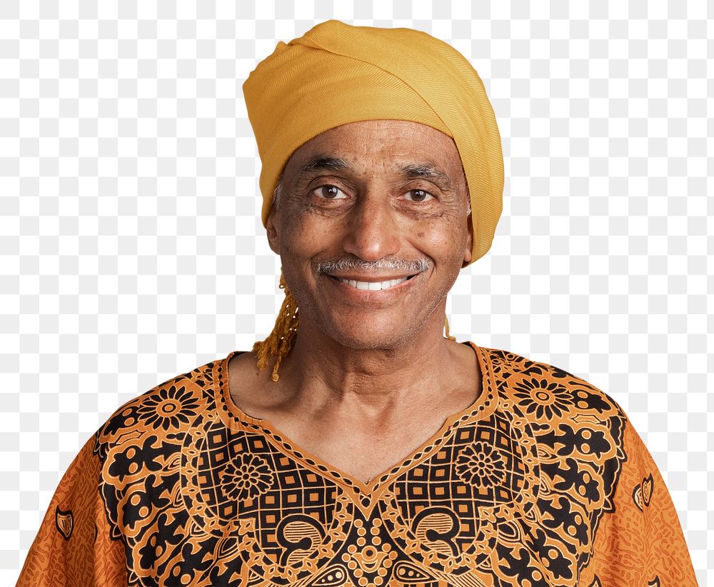 Happy mixed senior Indian man wearing a yellow turban mockup
