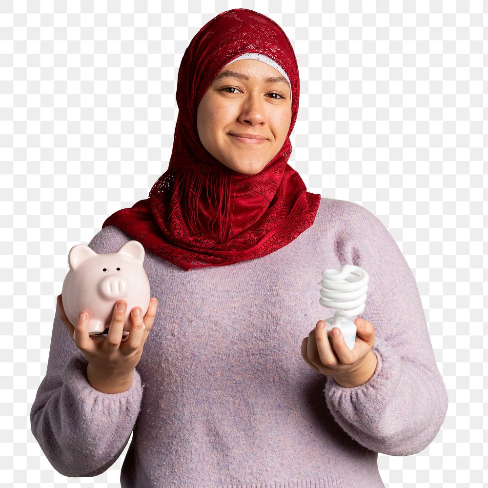 Muslim woman saving the energy mockup