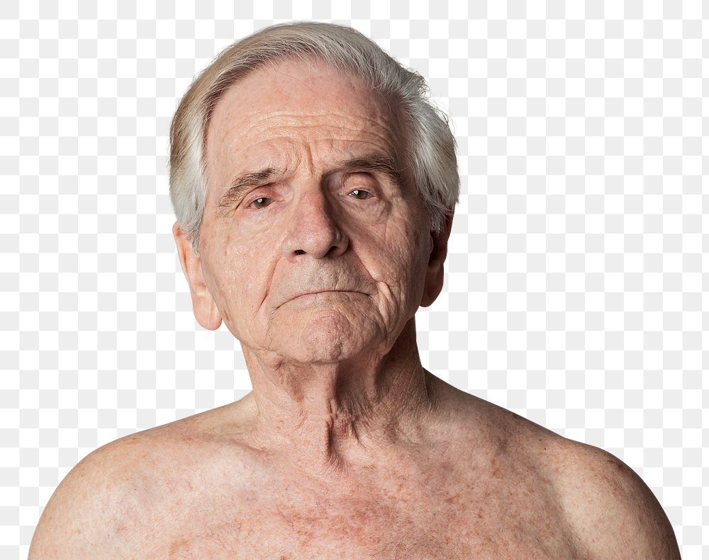 Portrait of a semi-nude senior western man overlay
