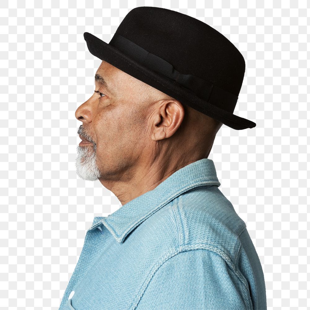 Stylish senior man wearing a black hat in a profile shot mockup