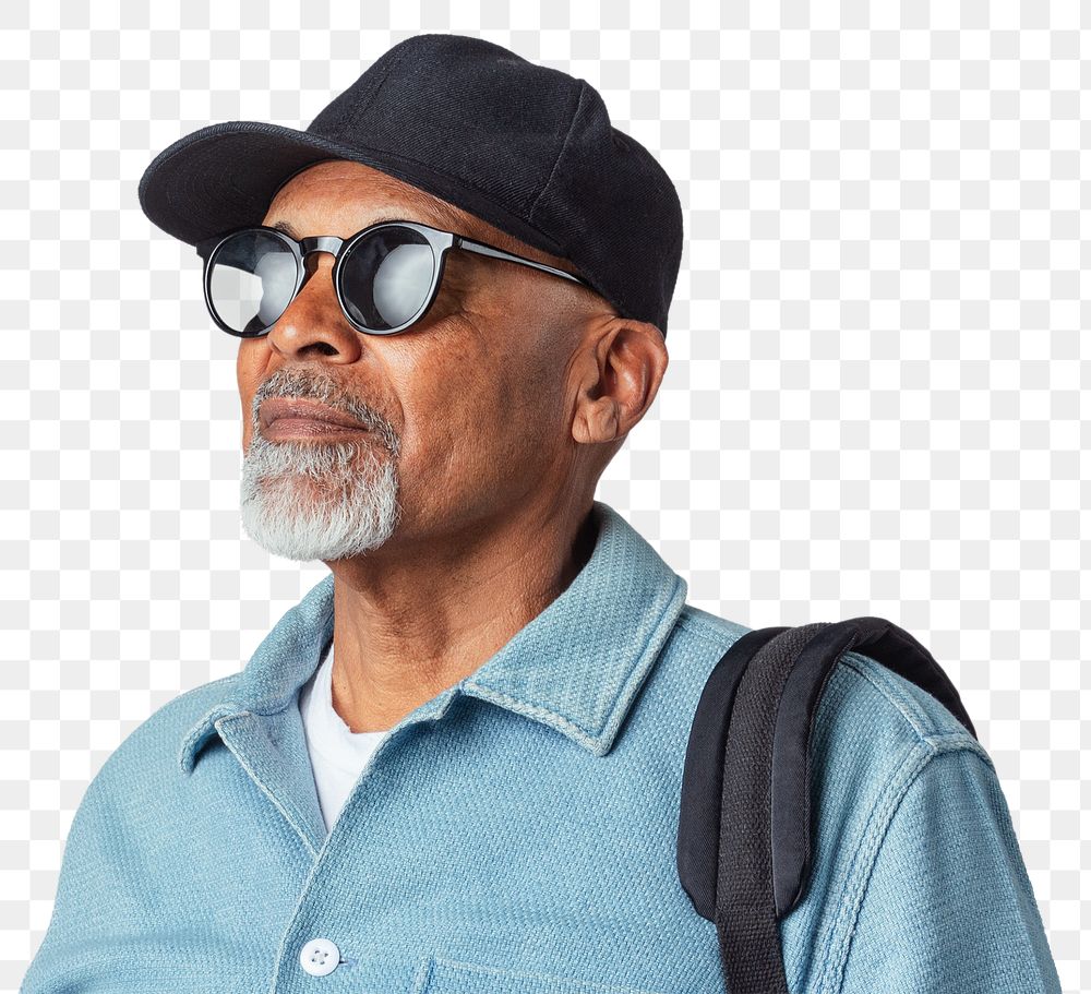 Senior black man wearing a cap and sunglasses mockup