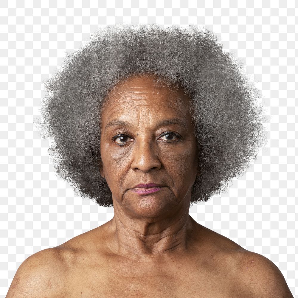 Portrait of a semi-nude senior African American woman overlay